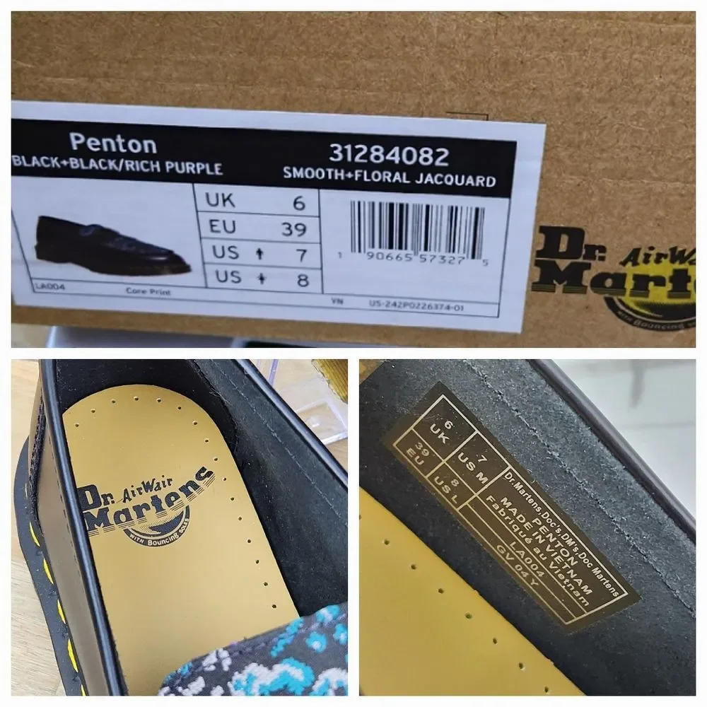 ☔️🩵NIB Dr. Martens Black & Rich Purple Floral Jacquard Penton Loafers Size 8 - Picture 13 of 15